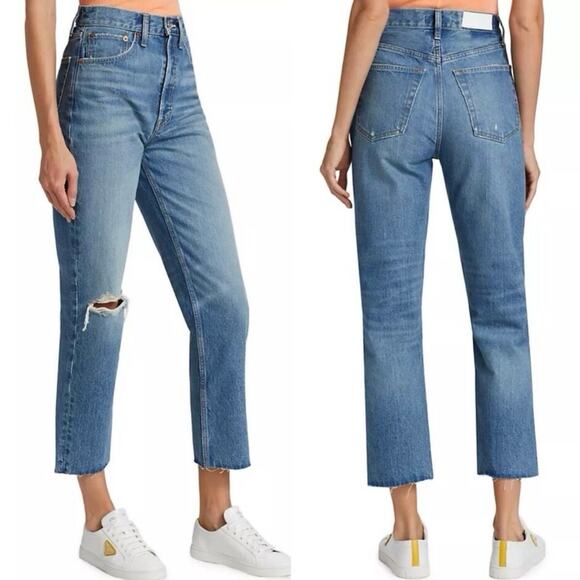 NWT Re/Done 70s Stove Pipe Distressed Jeans - Picture 1 of 6